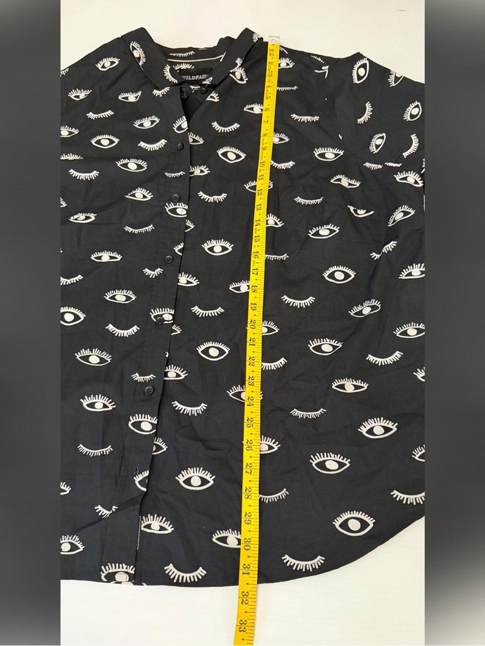 Wildfang THE ESSENTIAL BUTTON UP Short-Sleeve Black Eye-Print Size 3X - Picture 11 of 11
